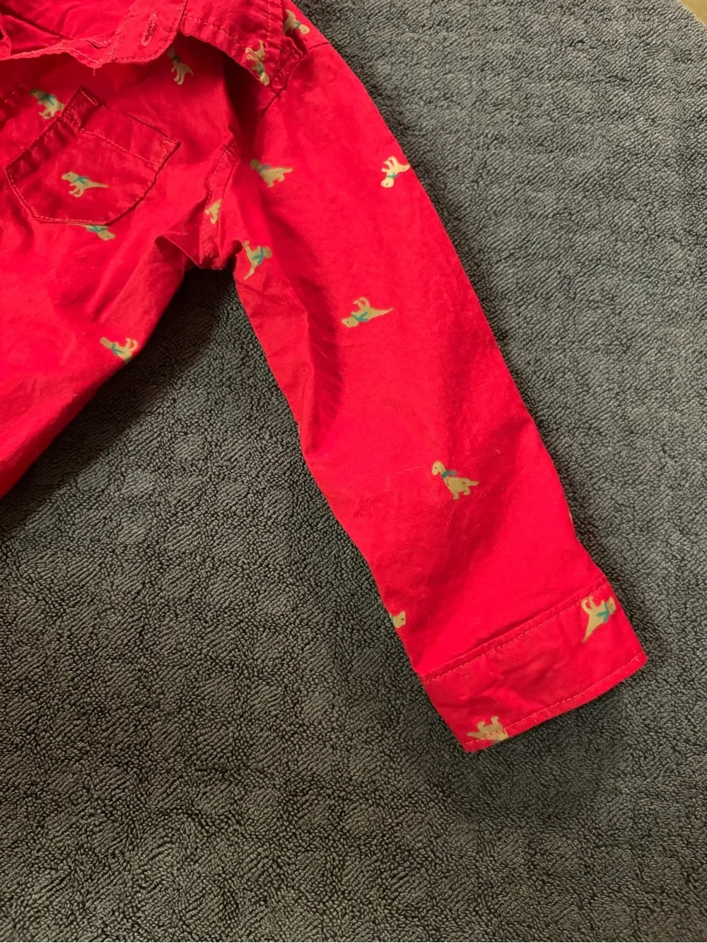 Carter's Red Button-Up One-Piece with‎ Dino Accents Size 18 months